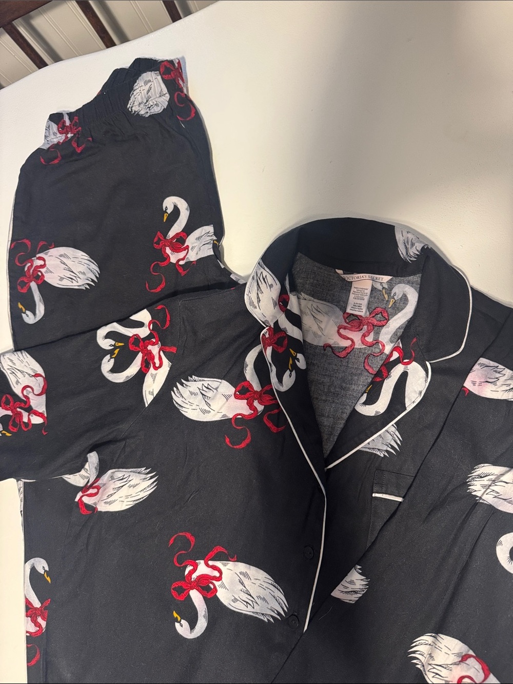 Victoria's Secret Black Swan Pajama Set with Red Accents